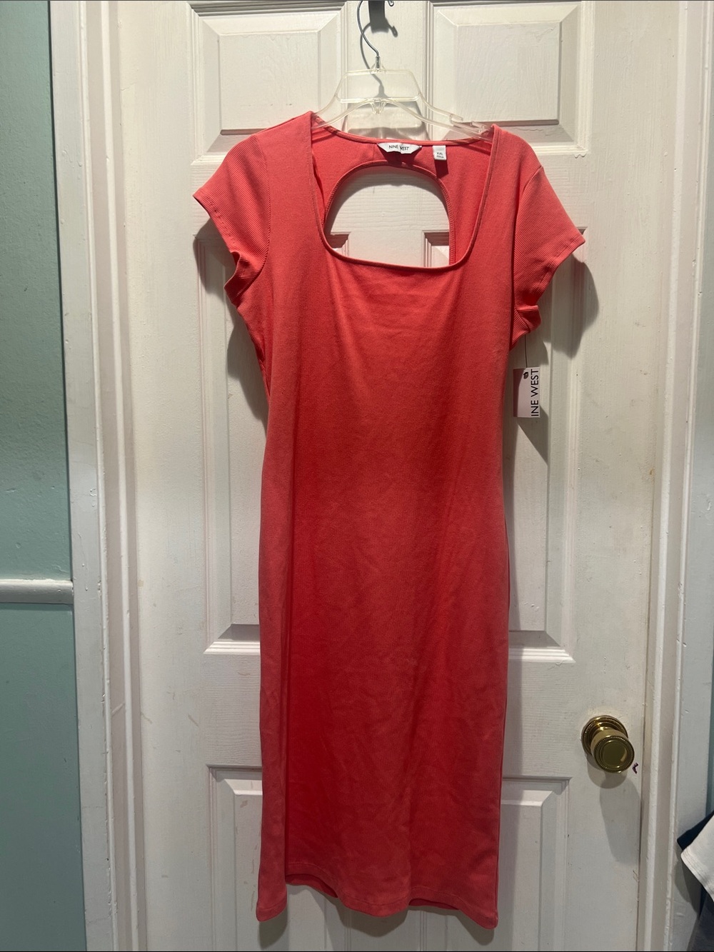 Nine West Coral Pink Cutout Midi Dress NWT - Picture 1 of 11